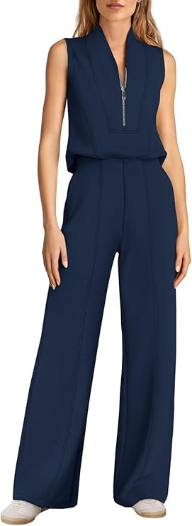 Yanekop Womens Wide Leg Jumpsuits Casual Sleeveless One Piece Jumpsuits Airport Travel Outfit Sum... | Amazon (US)