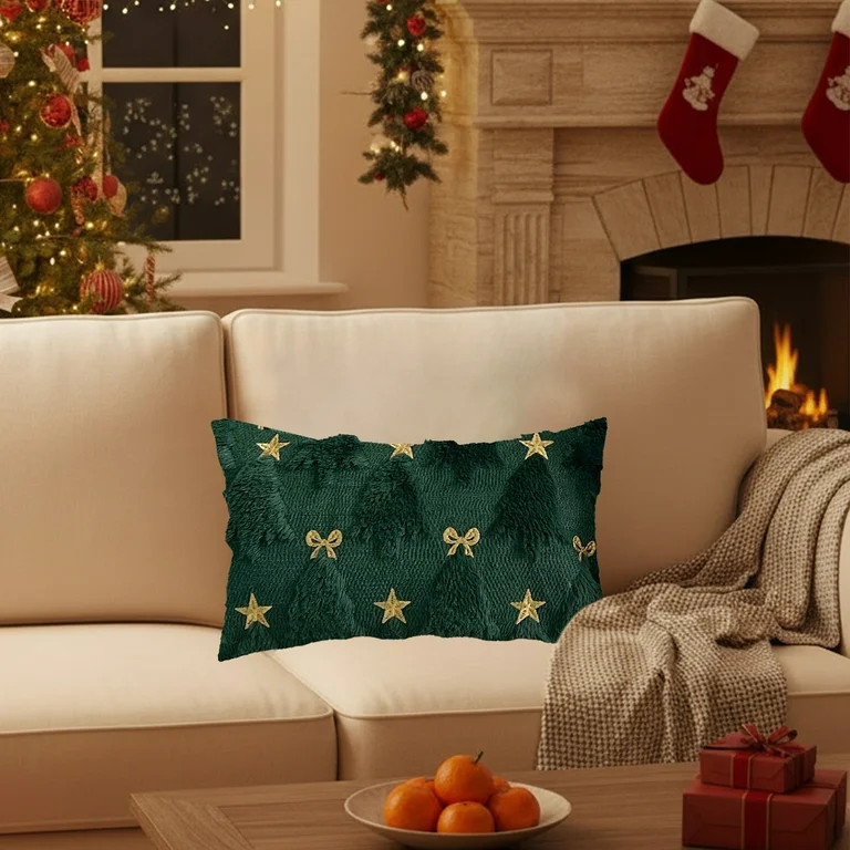 Virelaxpo 45x45cm Christmas Throw Pillow with Tree and Bow Design, Soft Couch Cushion for Living ... | Walmart (US)