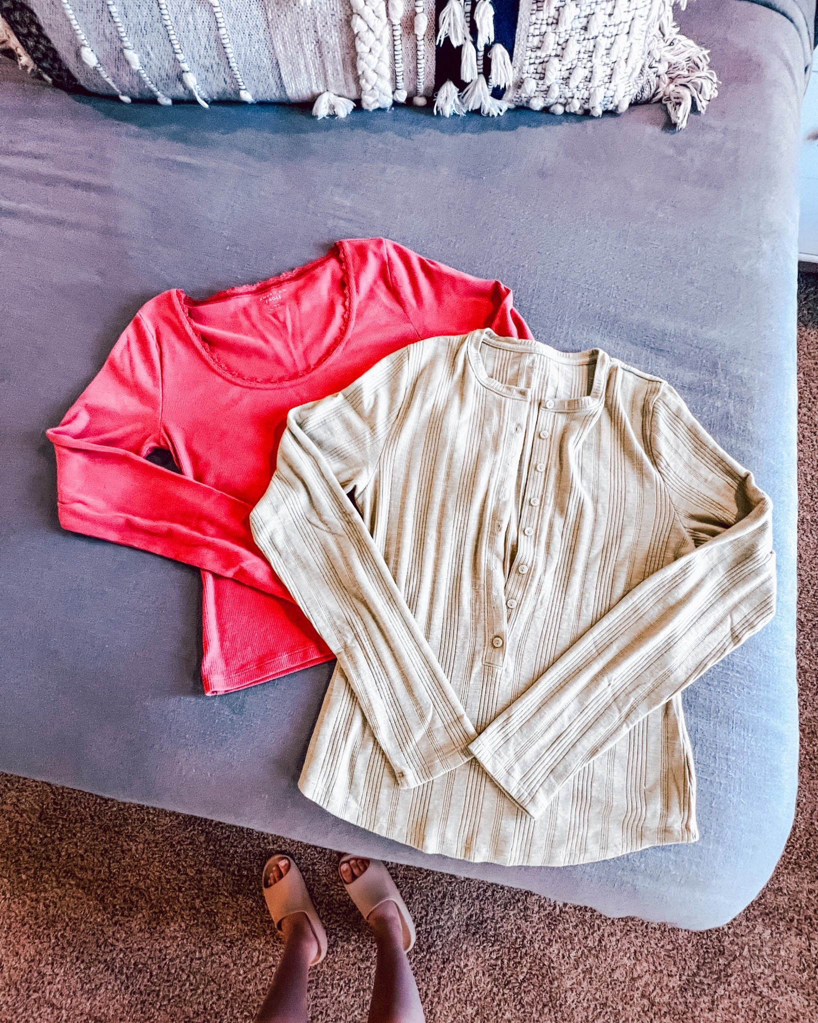 MUST HAVE - aerie long sleeve tees, scoop neck + henley style + variety of colors 

I preferred a LARGE in these for more length and less cling — I felt like they ran small.

Fall Style, fall outfits, comfy cozy, comfy pants, flannels, work outfit, thanksgiving outfit, Christmas outfits, holiday, gift guide, gift ideas, holiday gifting, comfy outfit, fall mom style, cozy season, flannel shirt, travel outfits, mom fashion, fall fashion, sahm style, sahm fashion, sahm outfits, outfit ideas, fall outfit ideas, Ugg clogs, slippers, amazon style, amazon fashion, Amazon outfits, Amazon outfit ideas, Amazon look for less, look for less, free people look for less, free people inspired, Amazon style, Christmas pajamas, holiday pajamas, Christmas jammies, holiday jammies, lounge set, comfy sets, Christmas, holiday shopping; gift guide, Christmas shopping, Black Friday, cyber Monday, aerie, American Eagle, sweatshirt, crew neck, Christmas jammies, pajamas l, Christmas pajamas, lounge, comfy cozy, comfy outfit, casual outfit, mom style, sahm style, lounge set

#LTKGiftGuide #LTKgrwm #LTKmomlife