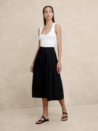 Poplin Pleated Midi Skirt | Banana Republic Factory