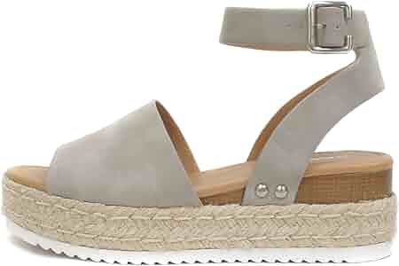 Soda Topic Open Toe Buckle Ankle Strap Espadrilles Flatform Wedge Casual Sandal | Amazon (US)