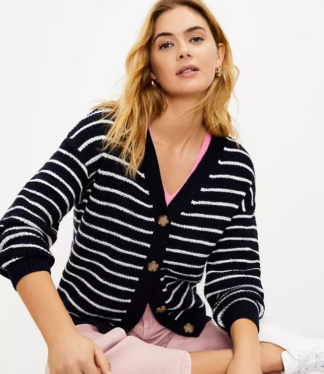 Striped Relaxed V-Neck Cardigan | LOFT