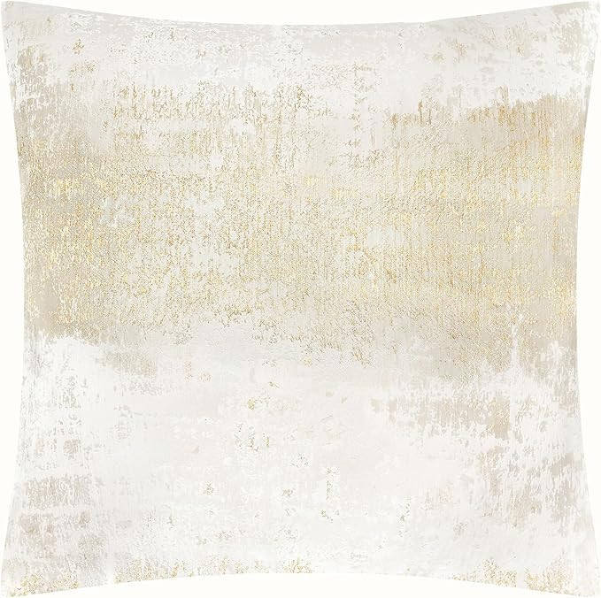 THE-TINOART Modern Cream Gold Throw Pillow Covers 18x18, Beige and Gold Jacquard Woven Decorative... | Amazon (US)