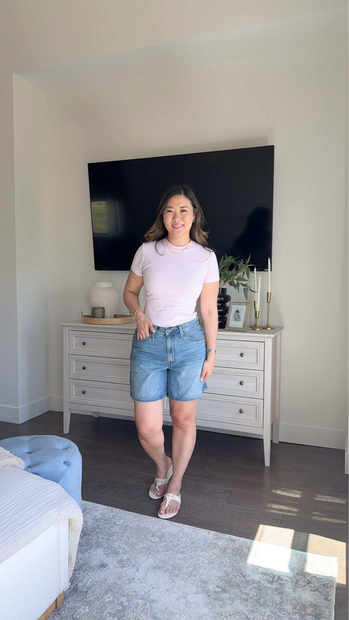 Bra free top, short sleeve tee, basic tee, denim shorts, spring outfit, summer style, casual outfit, tcs, easy ootd

#LTKSeasonal #LTKootd #LTKmomlife