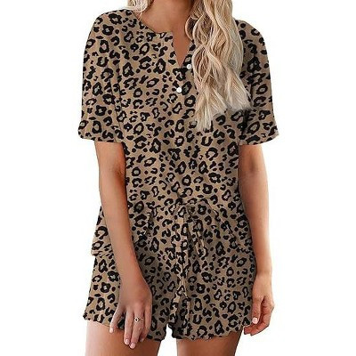 Ekouaer Tie Dye Pajamas Set Womens Loungewear Sleepwear 2 Piece PJ Sets Brown Black Leopard XL | Target
