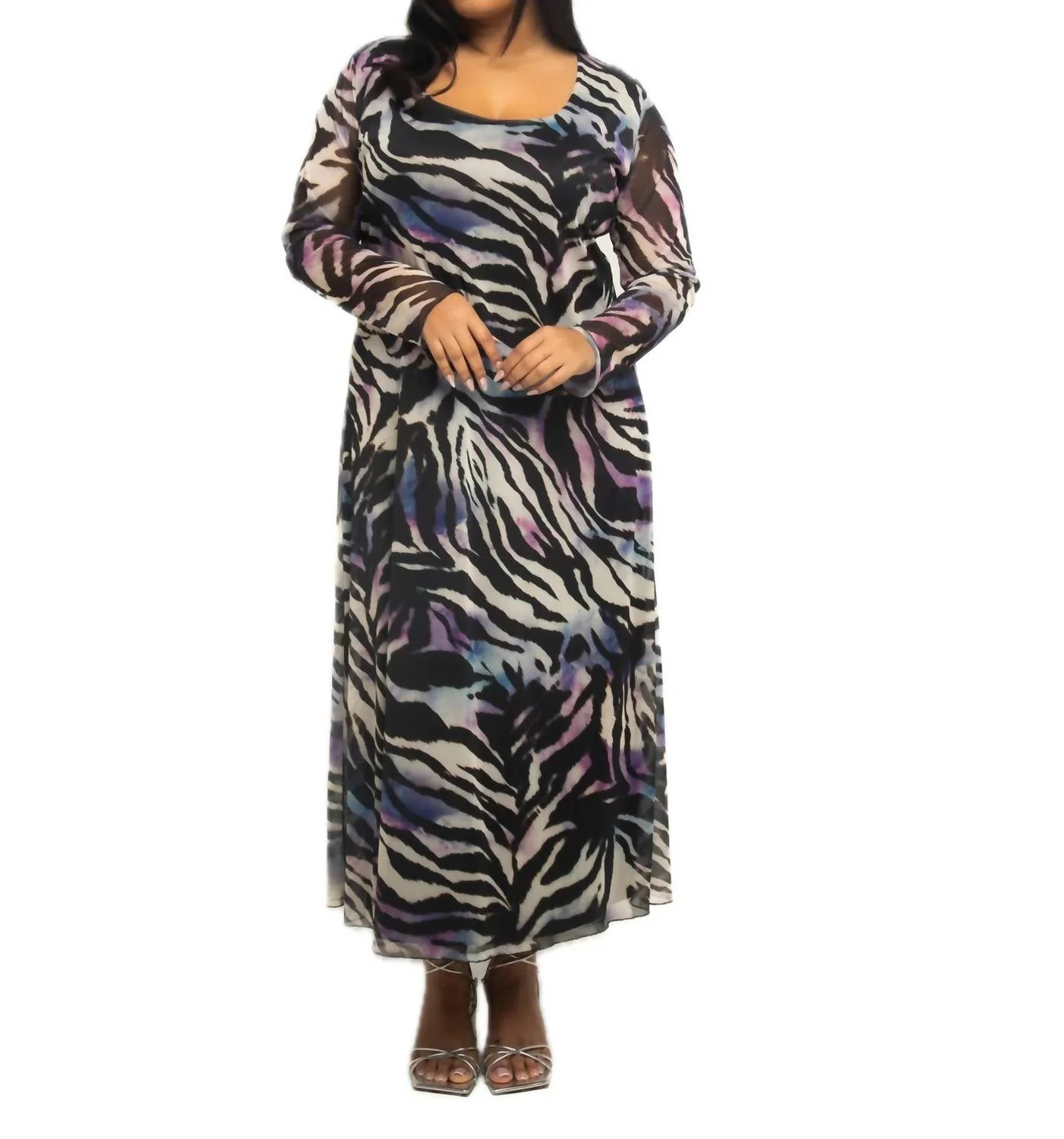 Zebra Print Mesh Midaxi Dress - Plus In Black | Shop Simon