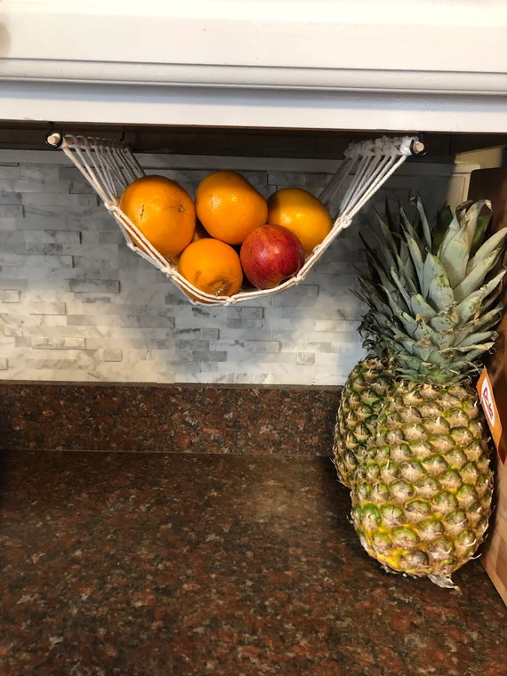 Macrame Fruit Hammock Produce Basket Bohemian Kitchen Decor Small Kitchen Counter Saver | Etsy (US)