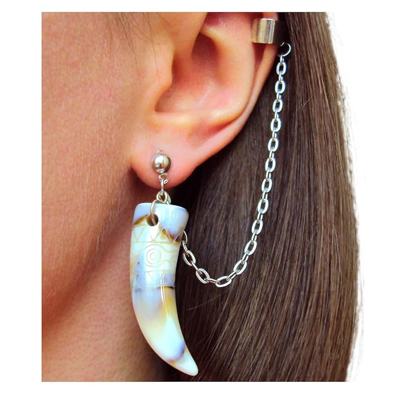 Tooth ear cuff Handmade faux fang tribal lion teeth jewelry safari animal wolf bear bone climber ... | Amazon (US)
