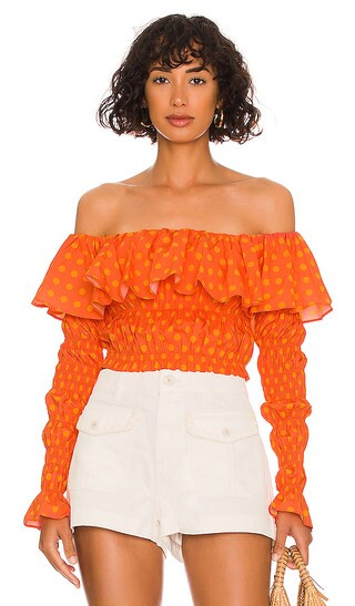 Lydia Top in Salmon & Orange Polka Dot | Revolve Clothing (Global)