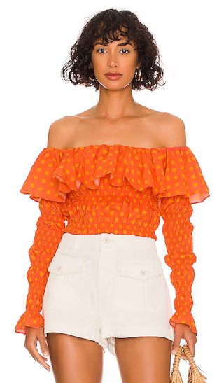 Lydia Top in Salmon & Orange Polka Dot | Revolve Clothing (Global)