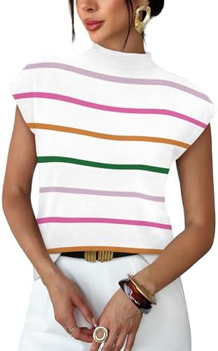 Sampeel Womens Short Sleeve Sweater Mock Neck Summer Top Dressy Casual Basic Knit Pullover Shirt | Amazon (US)