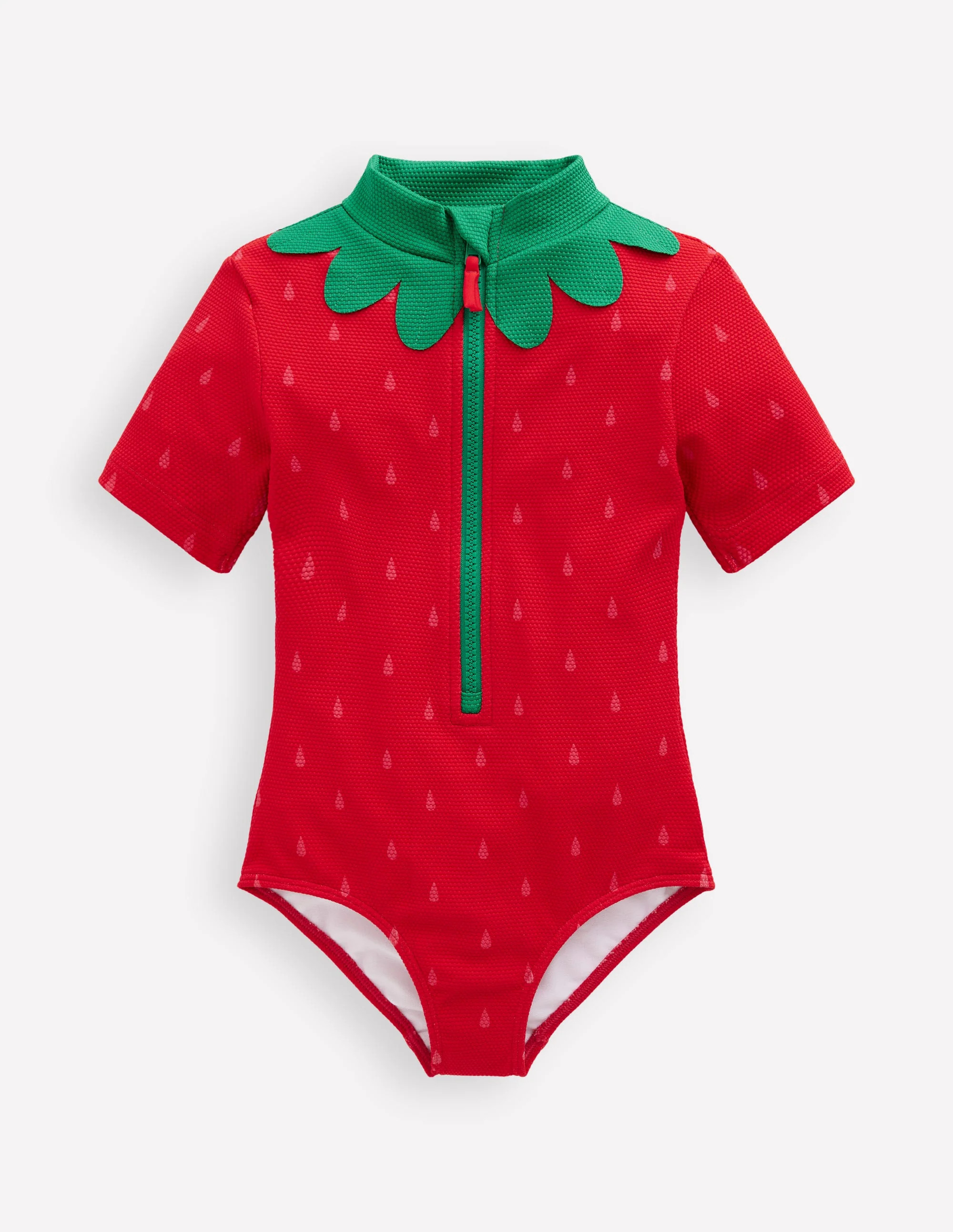 Short-sleeved Swimsuit-Poppy Red Strawberry | Boden (US)
