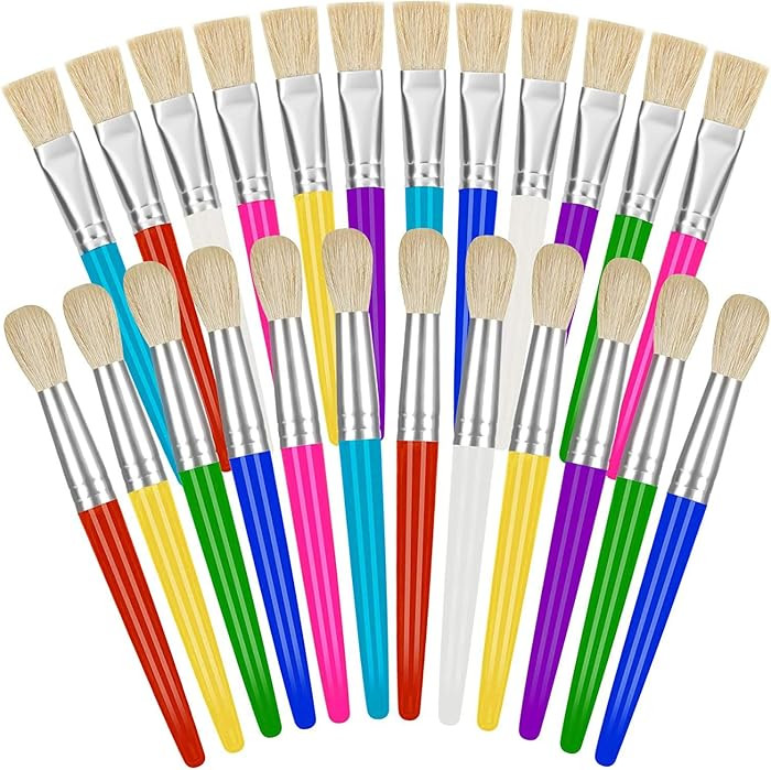 YGAOHF 24 Pcs Paint Brushes for Kids Bulk - Colorful Round and Flat Kids Paint Brushes, Easy Clea... | Amazon (US)