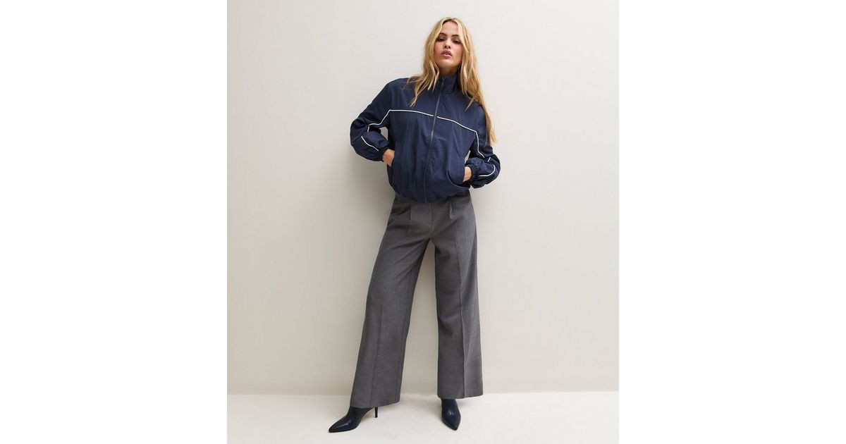 Women's Navy Piped Trim Funnel Neck Windbreaker Jacket New Look | New Look (UK)