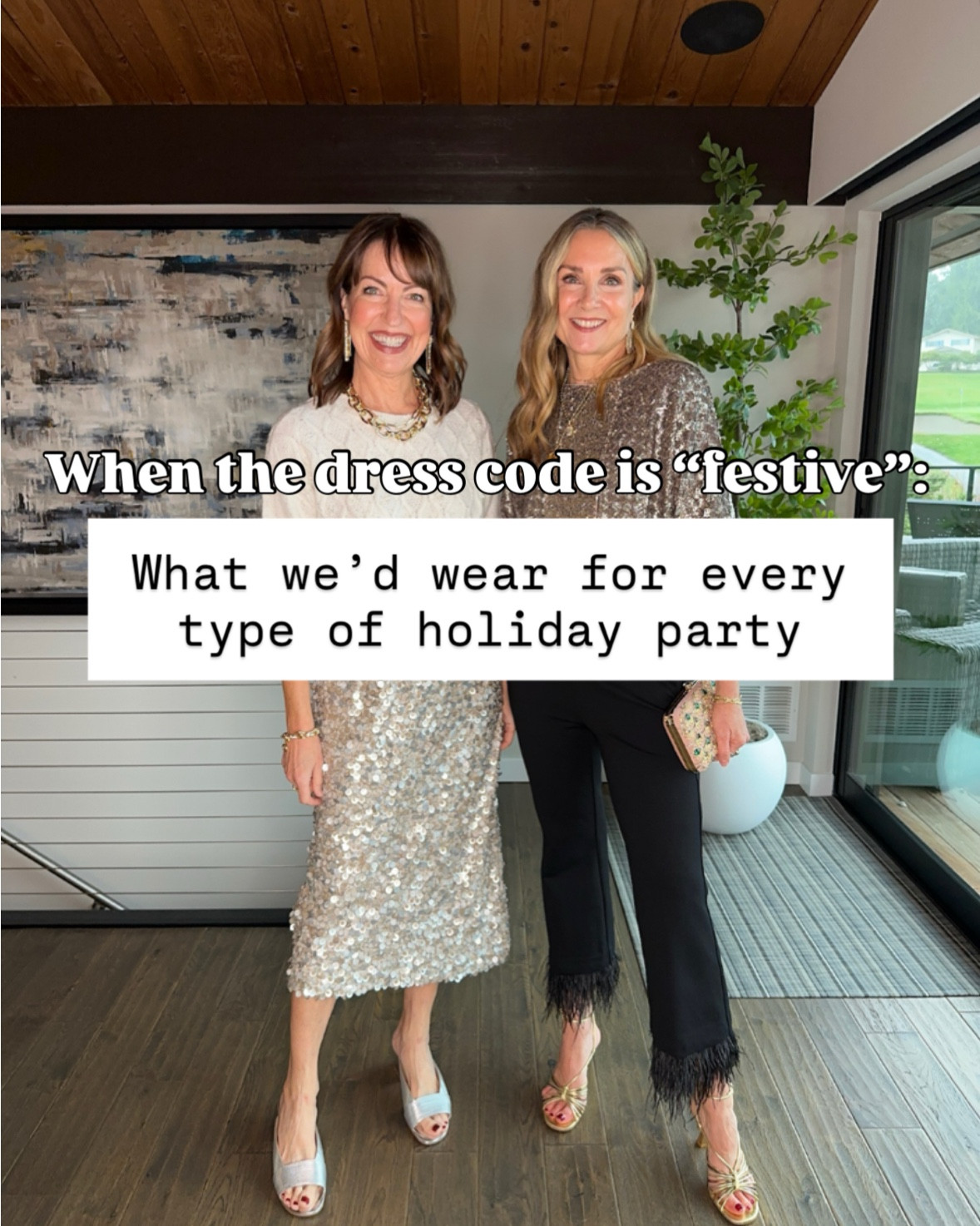 What's your holiday party dress code?🎄🎊 We have a range of celebrations this year from pretty casual to full on sequins & glam!✨ 

Our rule of thumb when styling holiday outfits: have fun with interesting textures like lace & feather trim, always add a bit of sparkle, and don’t skimp on shoes!!! They will make or break your outfit! Truly, a good metallic heel is all you need👏🏼

#LTKOver40 #LTKootd #LTKHoliday