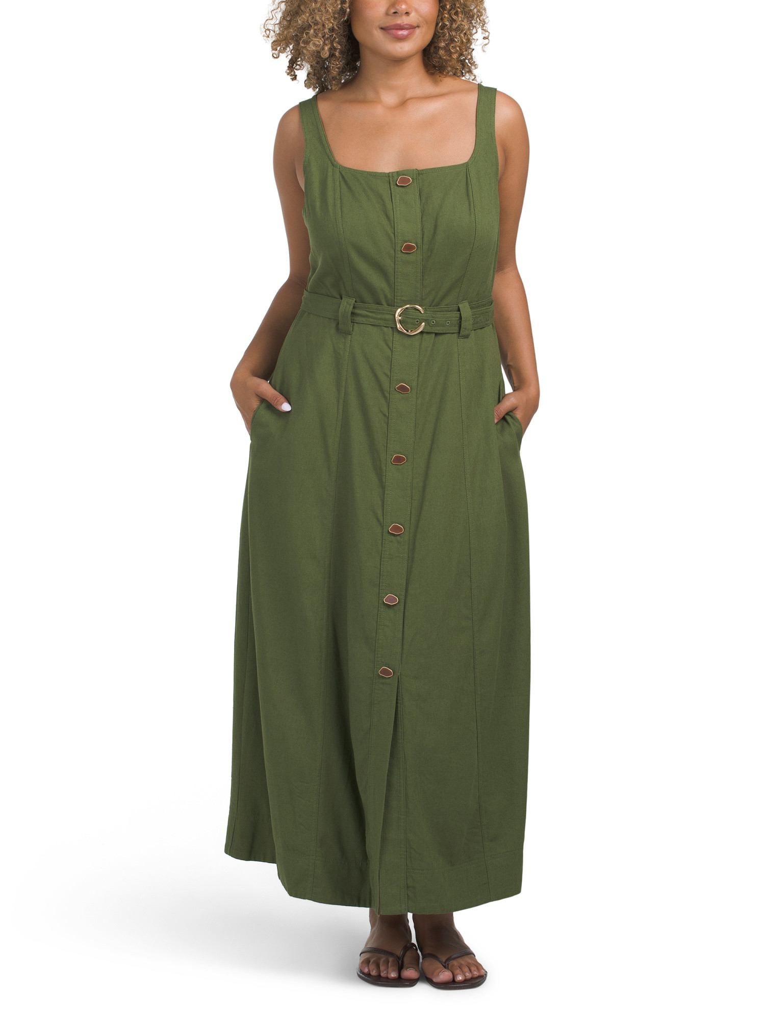 Square Neck Faux Button Down Maxi Dress | TJ Maxx