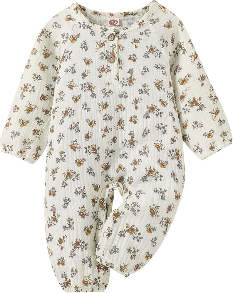 Newborn Infant Baby Girls Floral Jumpsuit Soft Long Sleeve Romper Toddler Girls Autumn Clothes 0-18M | Amazon (US)