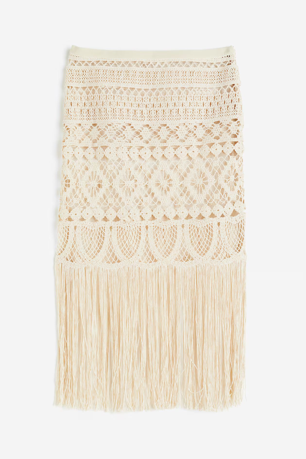 Crochet-look skirt - High waist - Midi - Cream - Ladies | H&M GB | H&M (UK, MY, IN, SG, PH, TW, HK)