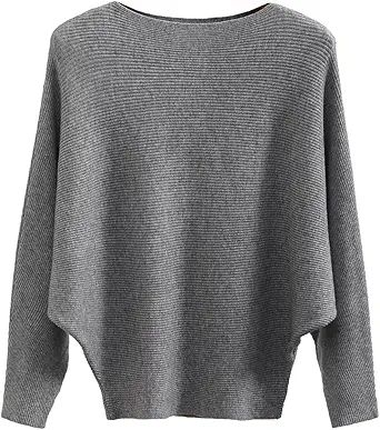 Ckikiou Womens Lightweight Oversized Boat Neck Sweaters Tops Dolman Batwing Sleeve Ribbed Knitted... | Amazon (US)