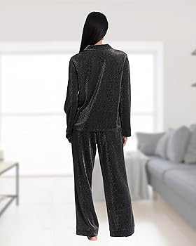 bebe PJ Sets for Women Metallic Shimmer, Womens Button Down Pajama Sets Loungewear, Ladies Sleepw... | Amazon (US)