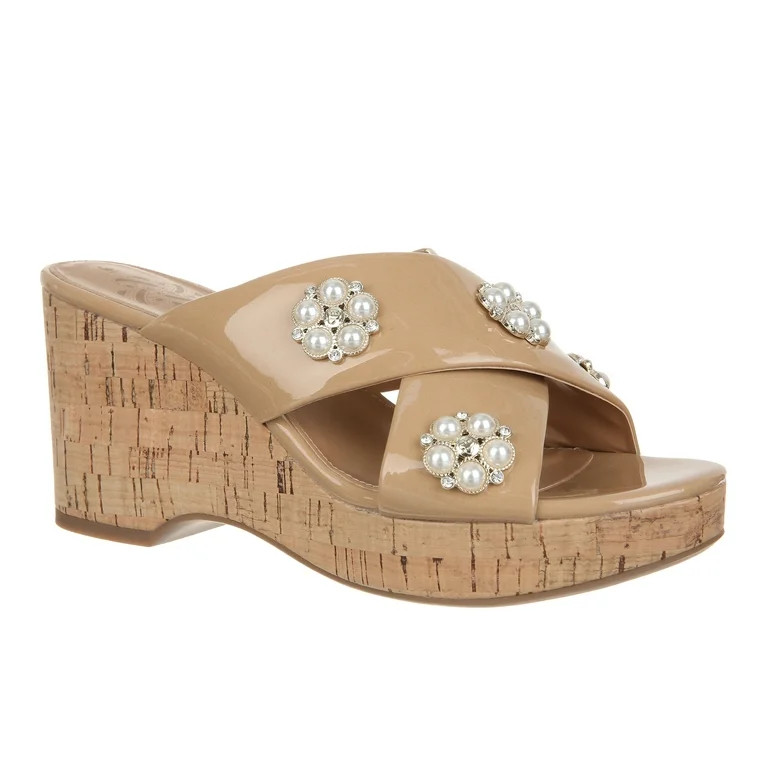 Sam & Libby Women's Cate Embellished Cork Wedge Sandal | Walmart (US)