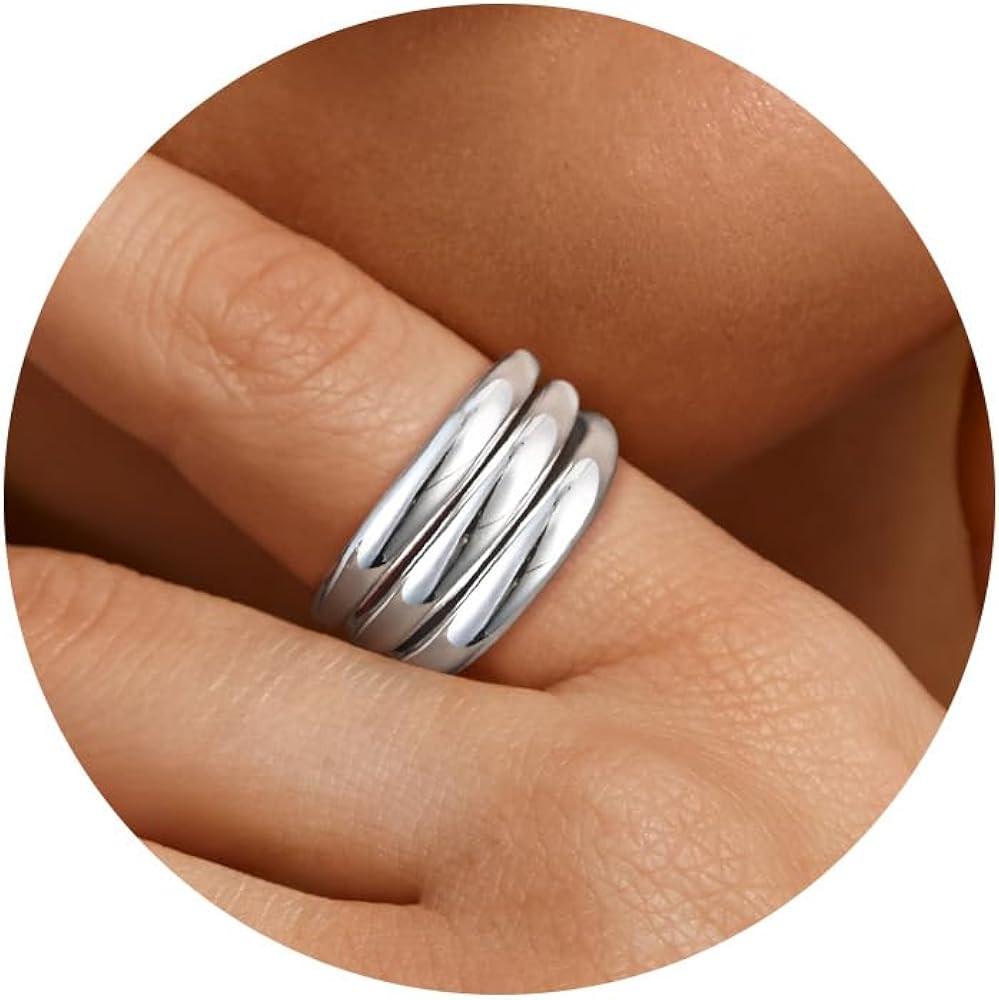 14K Chunky Gold Ring For Women Wide Statement Ring Vintage Stack Gold Rings Non Tarnish Plated Bi... | Amazon (US)