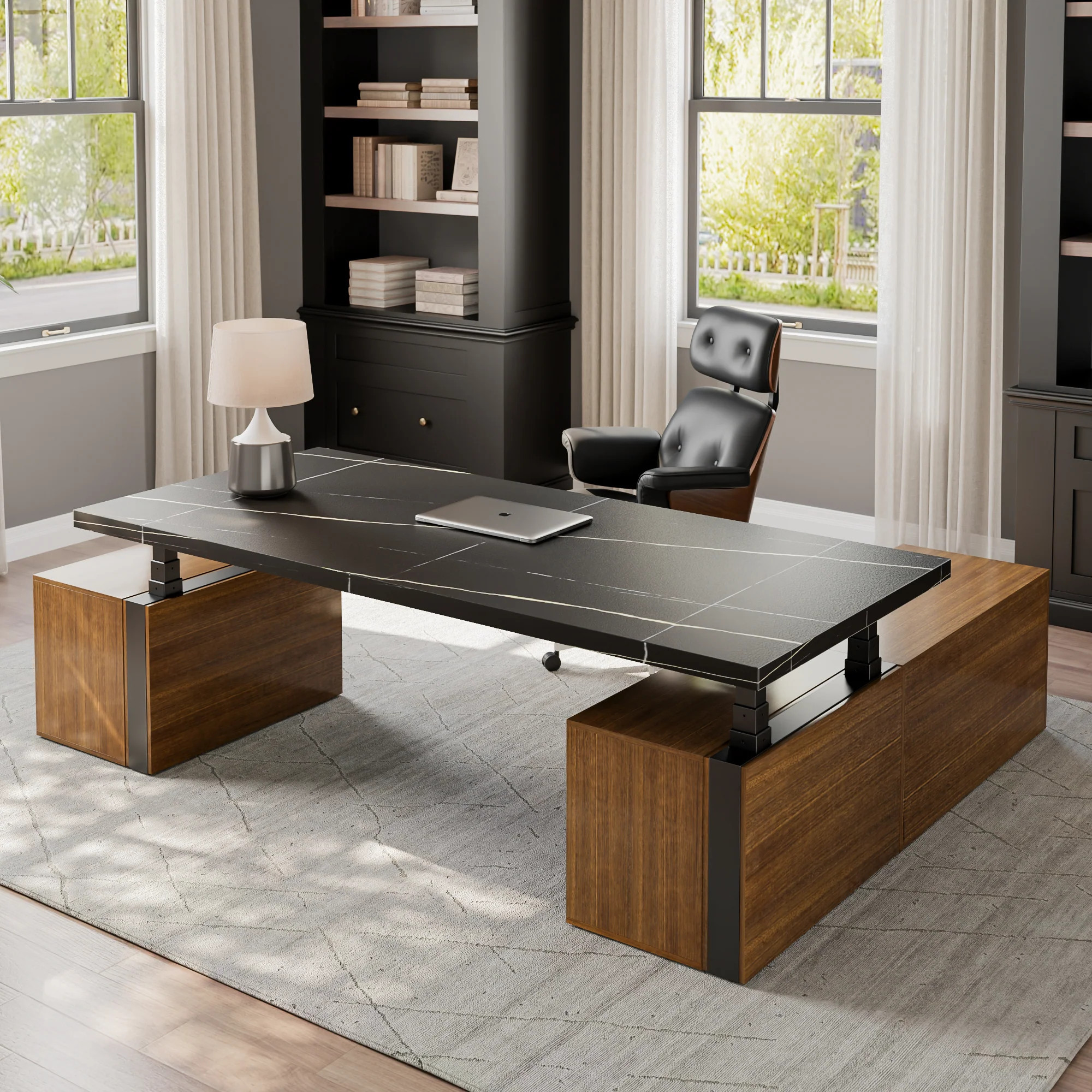 Zen Pro Series, 87"/72" Executive Standing Desk with Cabinets Set - Black / Heated / 87'' | Eureka Ergonomic