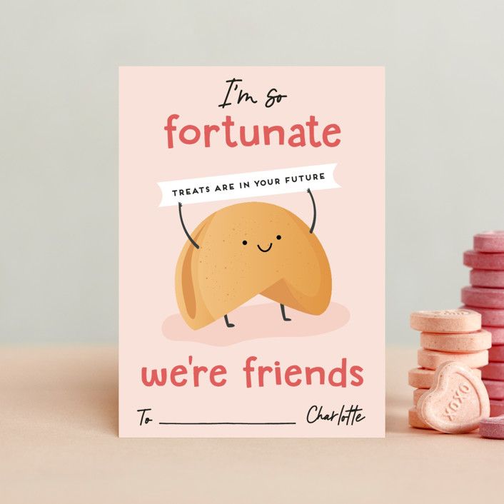 "Fortunate" - Customizable Classroom Valentine's Cards in Pink by Erica Krystek. | Minted