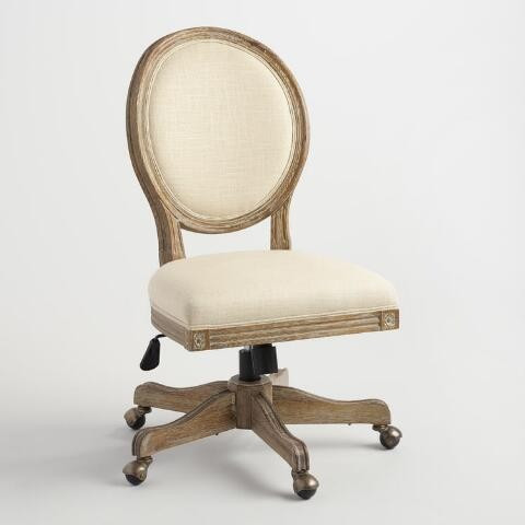Natural Linen Paige Round Back Office Chair | World Market