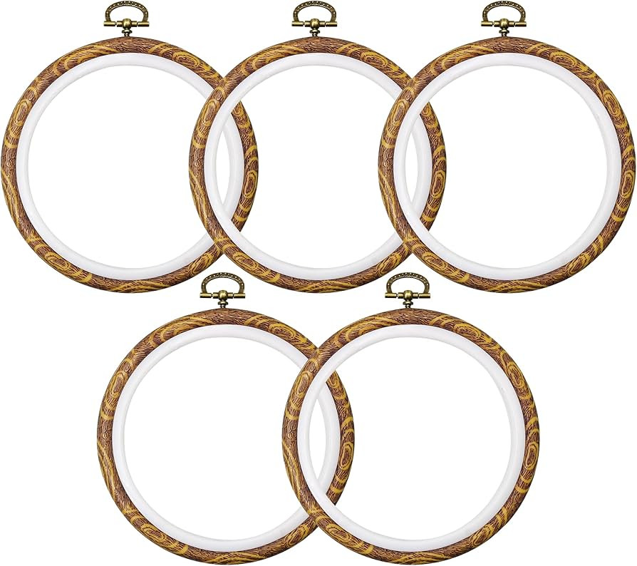 Embroidery Hoops 5 Inch, 5PCS Round Cross Stitch Hoops, Imitated Wood Grain Embroidery Rings for ... | Amazon (US)