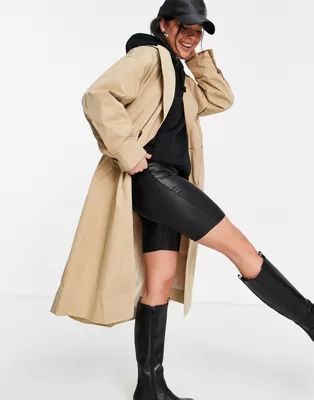 Topshop pleated back trench coat in beige | ASOS (Global)