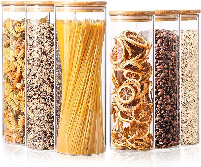 ComSaf Glass Food Storage Jars Set of 6, Tall Glass Storage Containers with Bamboo Lids, Canister... | Amazon (US)
