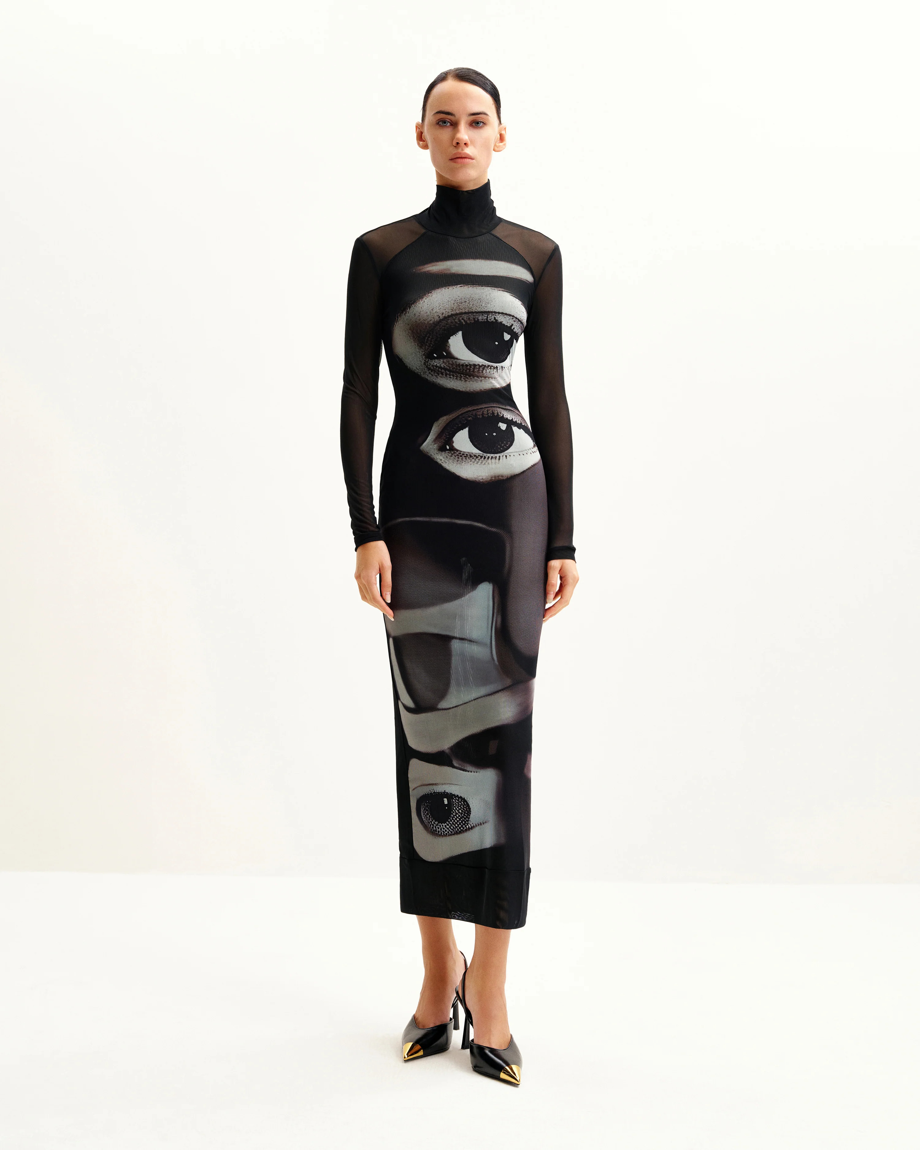 Sophia Eye Print Mesh Dress - Black/White | JW PEI US