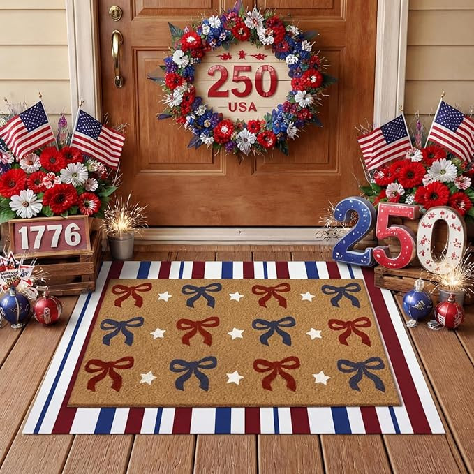 2 Pcs Independence Day Door Mat Patriotic Welcome Non Slip Coir Mats 4th of July Bow Star Floor L... | Amazon (US)