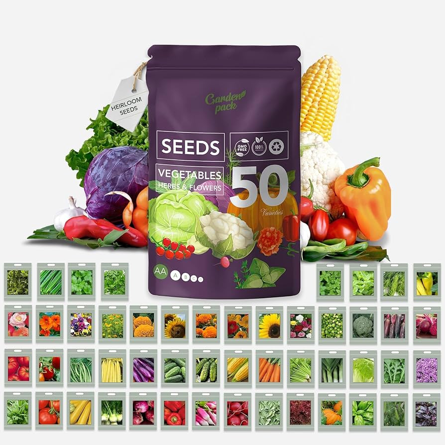 Garden Pack Vegetable Seeds Pouch - 50 Varieties of Vegetable, Herb & Flower Seeds for Planting -... | Amazon (US)