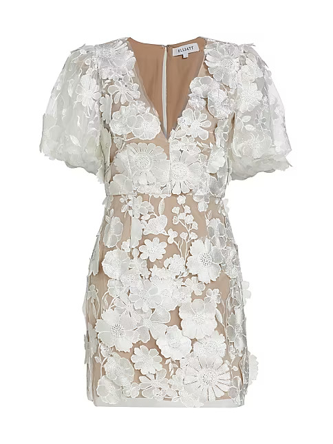 Zayla Floral Lace Puff-Sleeve Minidress | Saks Fifth Avenue