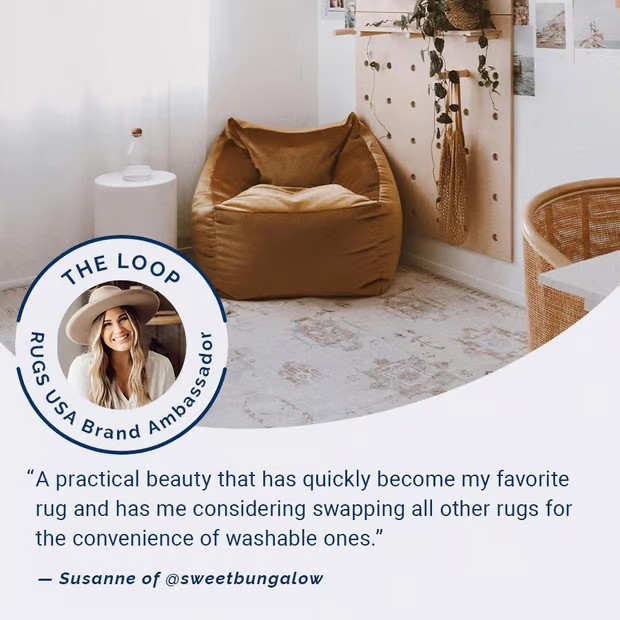 Beige Brenda Hazy Heraldry Washable 8' x 10' Area Rug | Rugs USA