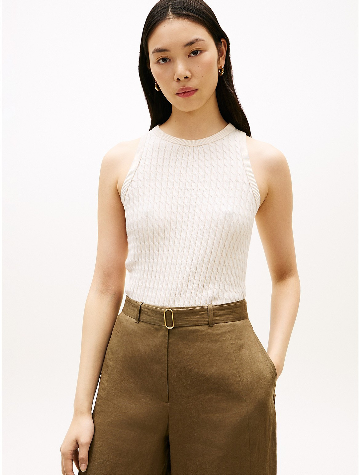 Tommy Hilfiger Women's Cable Knit Sweater Tank - Heather Ivory Petal - S | Tommy Hilfiger (US)