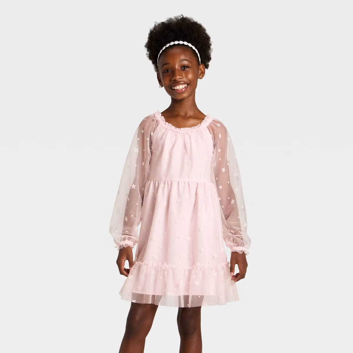 Girls' Long Sleeve Flocked Mesh Dress - Cat & Jack™ | Target