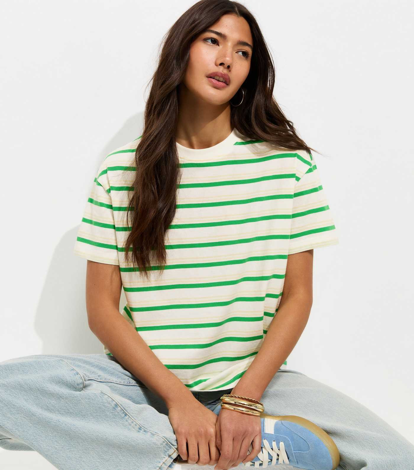 Green Cotton Striped Boxy T-Shirt | New Look | New Look (UK)