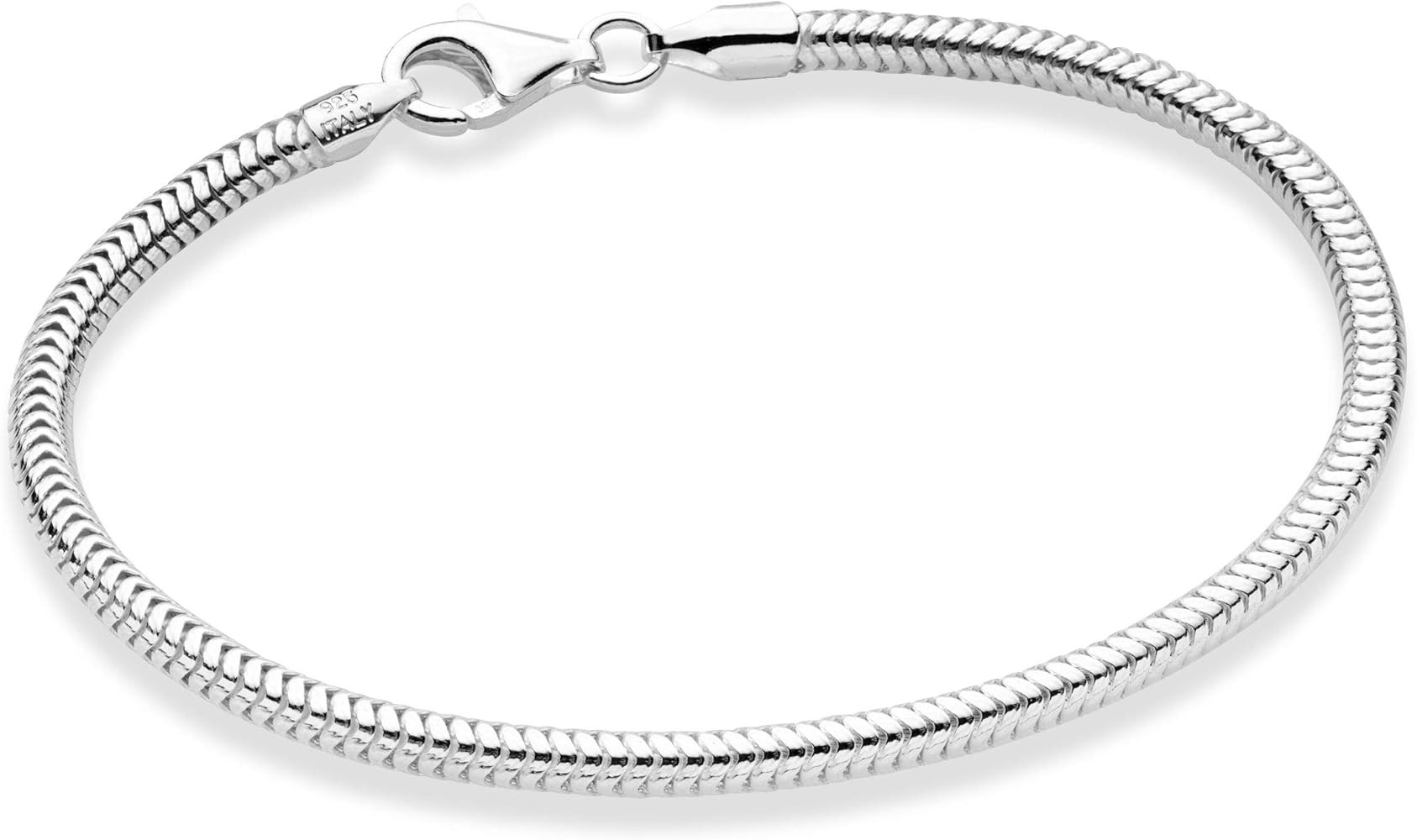 Miabella Italian 925 Sterling Silver Solid 3mm Snake Chain Bracelet for Women Men, Made in Italy | Amazon (US)