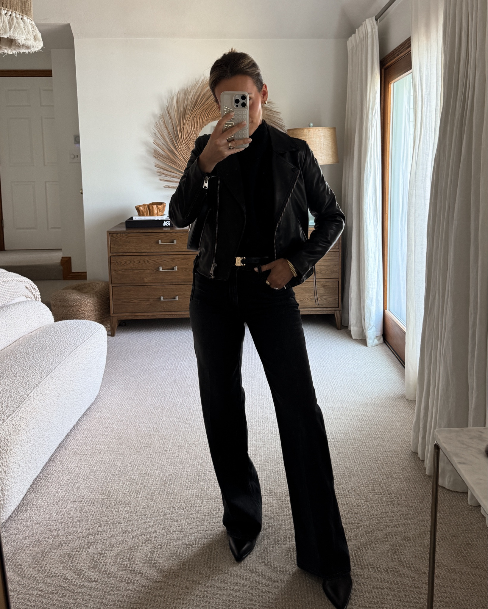 All black nsale outfit! Jeans size 26
Sweater XS
Leather jacket is a great buy, size up 
A size or two! Wearing size 4 but wish I had the 6. Booties are also included! 

#LTKShoeCrush #LTKStyleTip #LTKxNSale