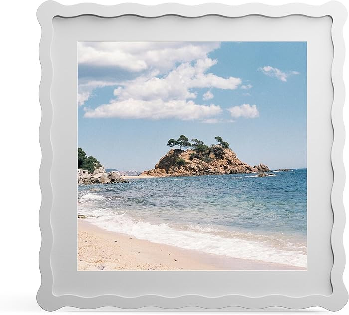 12x12 Picture Frame with Mat for 10x10, Wavy Edge Wooden Real Glass Photo Frame for Wall Hanging,... | Amazon (US)