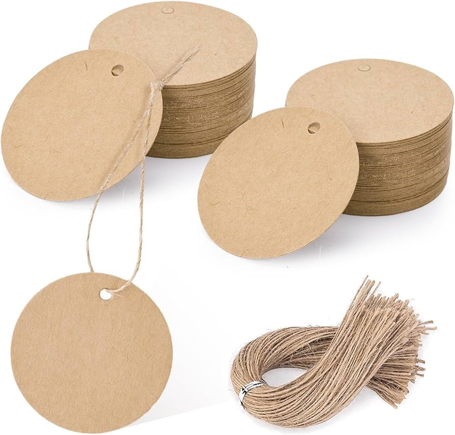 SallyFashion 120PCS Round Brown Gift Tags with String, Circle Kraft Tags Blank Hang Tags for Clot... | Amazon (US)