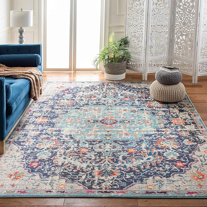 SAFAVIEH Madison Collection Area Rug - 6' x 9', Black & Teal, Boho Chic Medallion Distressed Desi... | Amazon (US)