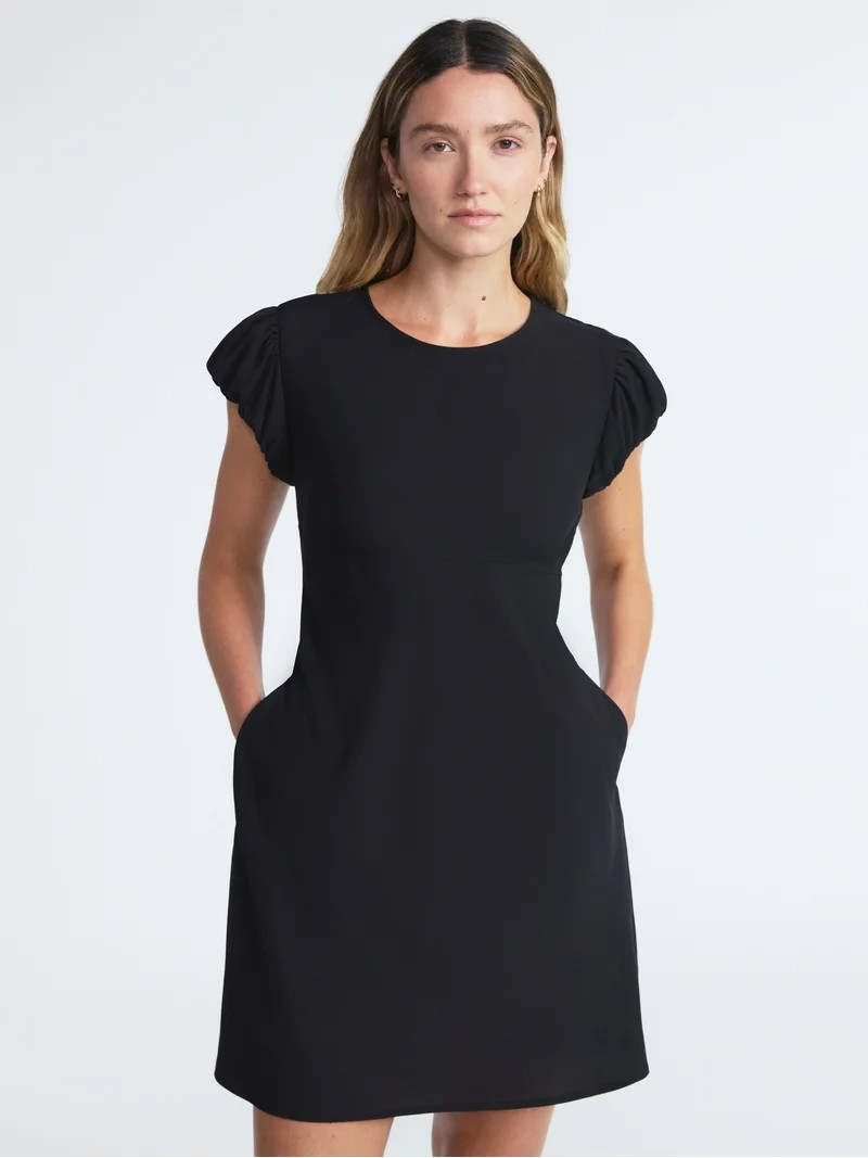 Scoop Women’s and Women’s Plus Tie Back Mini Dress with Volume Sleeves, Sizes XS-4X - Walmart... | Walmart (US)