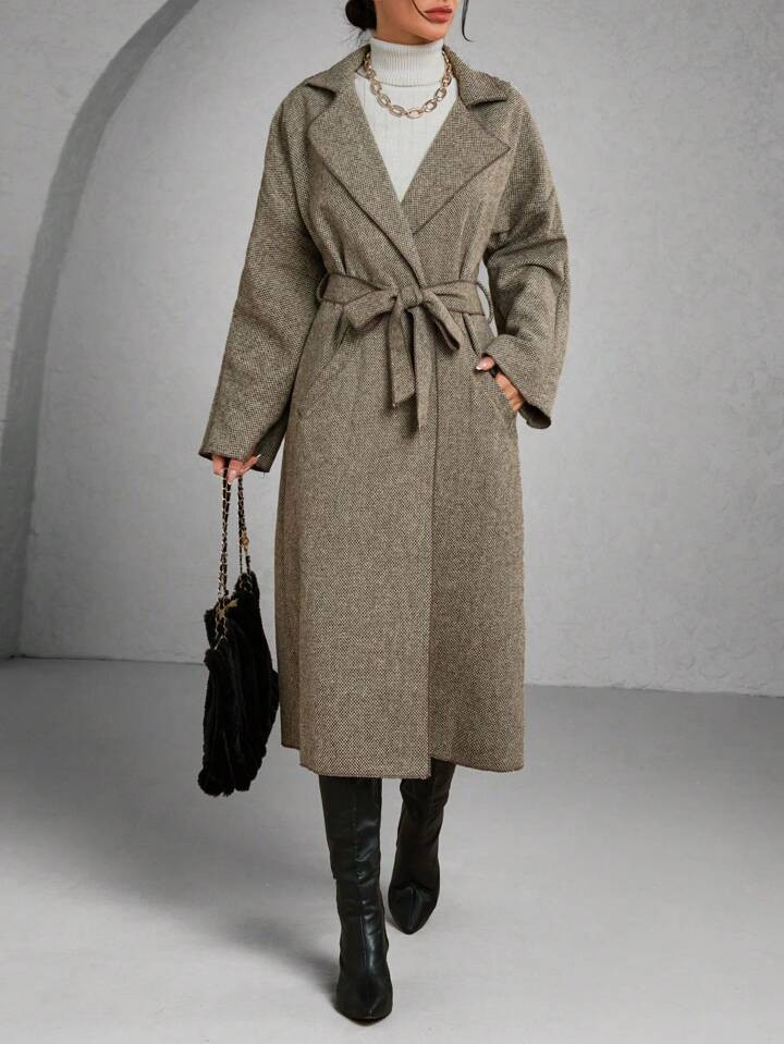 1 Stück Damen eleganter Cardigan mit Revers und Überschulter-Design, Langarm, Herbst/Winter | SHEIN