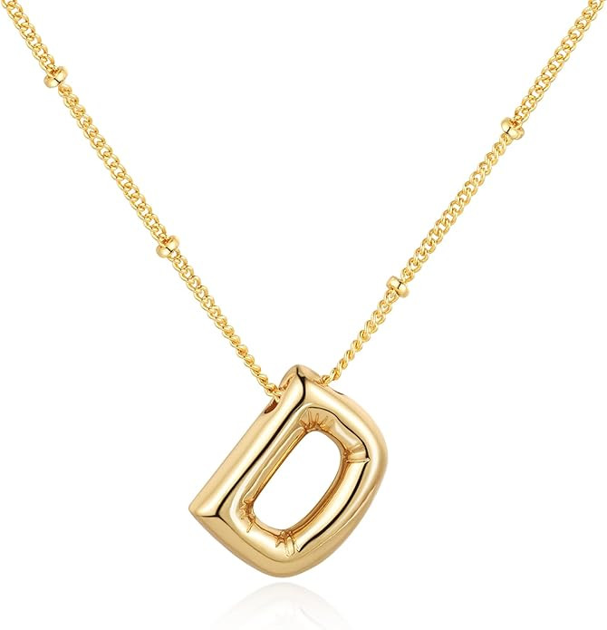 Chunky Bubble Gold Initial Letter Necklace for Women Balloon Statement Dainty Alphabet Pendant 14... | Amazon (US)