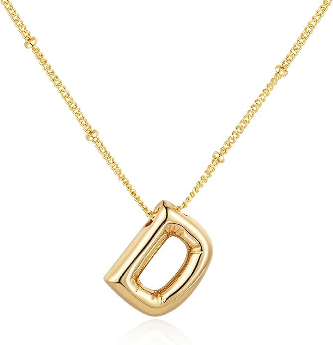 Qyalie Bubble Letter Necklace Balloon Initial Necklaces for Women Girls Dainty Alphabet Pendant 1... | Amazon (US)