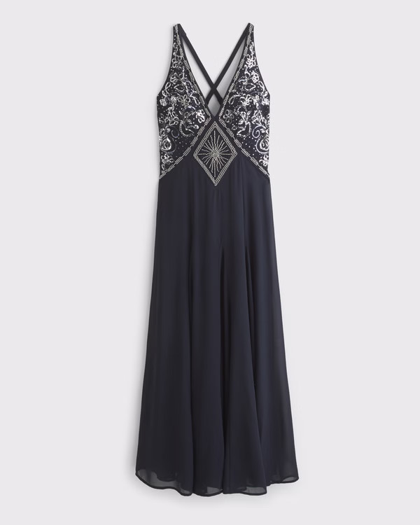 Beaded Plunge Maxi Dress | Abercrombie & Fitch (US)
